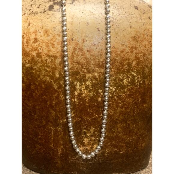 Estate Sterling Silver Bead Necklace 34 Inches Smooth & Diamond Cut Beads